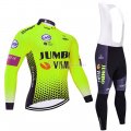 2019 Jumbo Visma Long Sleeve Cycling Jersey and Bib Pant Kit Green Black