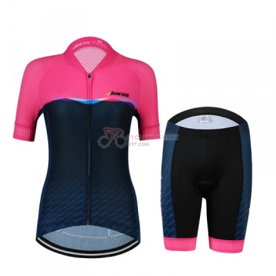 Women Jokvie Cycling Jersey Kit Short Sleeve 2018 Pink Spento Blue