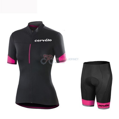 Women Cervelo Cycling Jersey Kit Short Sleeve 2019 Black Red