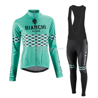 Women Bianchi Cycling Jersey Kit Long Sleeve 2016 Green And Black