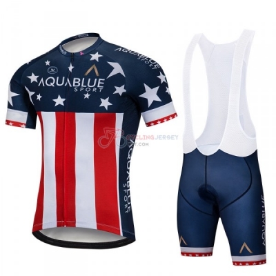 Aqua Blue Sport Campione USA Cycling Jersey Kit Short Sleeve 2018 Blue