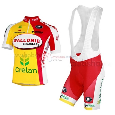 2013 Team Wallonie Bruxelles yellow red Short Sleeve Cycling Jersey And Bib Shorts Kit