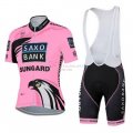 Women Cycling Jersey Kit Saxo Bank Short Sleeve 2015 Pink And Black