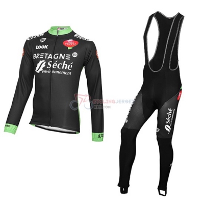 2016 Team Bretagne Seche Environnement Manica white Long Sleeve Cycling Jersey And Bib Pants Kit