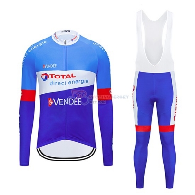 Direct Energie Cycling Jersey Kit Long Sleeve 2019 Bluee White