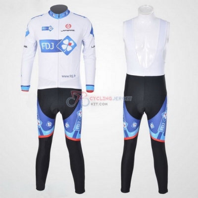 FDJ Cycling Jersey Kit Long Sleeve 2010 White And Sky Blue