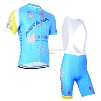 Astana Cycling Jersey Kit Short Sleeve 2014 Light Blue And Yellow