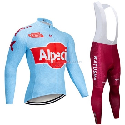 Katusha Alpecin Cycling Jersey Kit Long Sleeve 2019 Blue Red