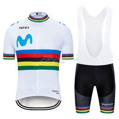 UCI Mondo Campione Movistar Cycling Jersey Kit Short Sleeve 2019 White