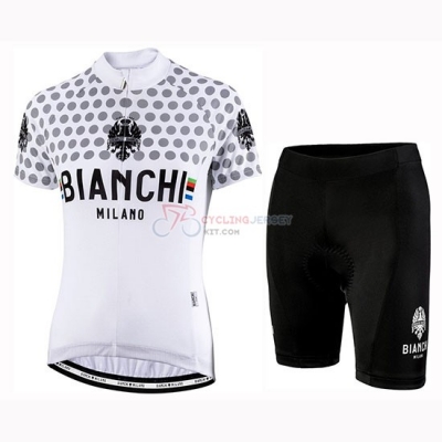Women Bianchi Dot Cycling Jersey Kit Short Sleeve 2019 White