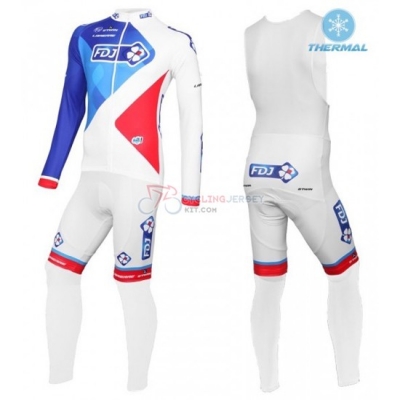 FDJ Cycling Jersey Kit Long Sleeve 2016 White And Blue