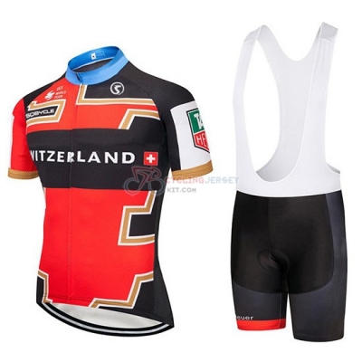 Svizzera Cycling Jersey Kit Short Sleeve 2019 Red Black(2)