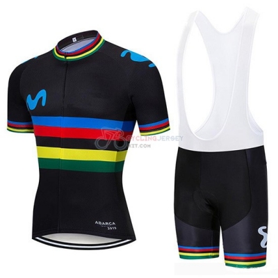 UCI Mondo Campione Movistar Cycling Jersey Kit Short Sleeve 2019 Black