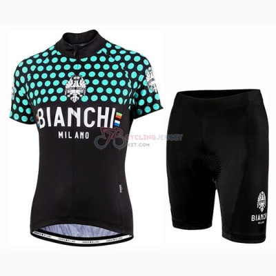Women Bianchi Dot Cycling Jersey Kit Short Sleeve 2019 Black Green
