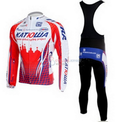 Katusha Cycling Jersey Kit Long Sleeve 2011 White And Red