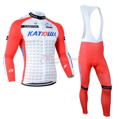 Katusha Cycling Jersey Kit Long Sleeve 2014 White And Red