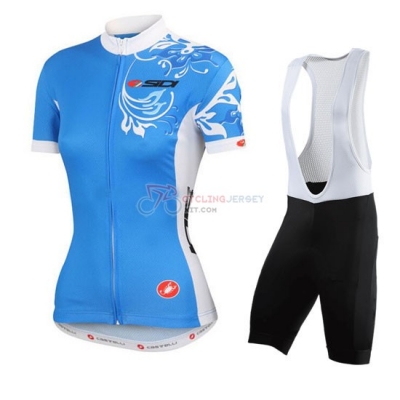 Women Cycling Jersey Kit SIDI Short Sleeve 2015 Blue And White