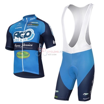 2017 Team Ago Aqua Service blue Short Sleeve Cycling Jersey And Bib Shorts Kit