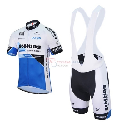 2017 Team Stolting white blue Short Sleeve Cycling Jersey And Bib Shorts Kit