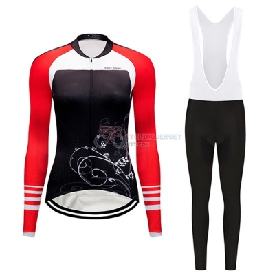 Women Dirty Snow Cycling Jersey Kit Long Sleeve 2019 Red White Black