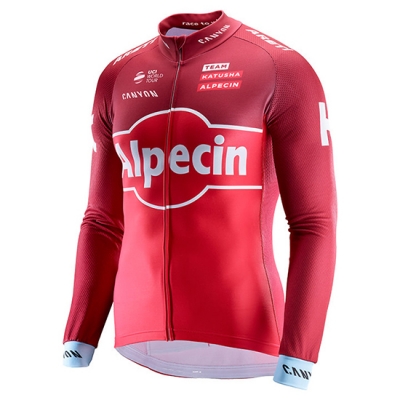 Katusha Alpecin Cycling Jersey Kit Long Sleeve 2017 red