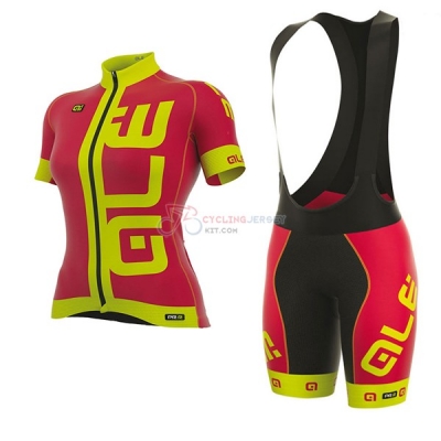 Women ALE Prr Arcobaleno Short Sleeve Cycling Jersey and Bib Shorts Kit 2017 red and yellow