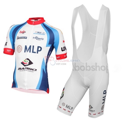 2015 Team MLP Team Bergstrasse white blue Short Sleeve Cycling Jersey And Bib Shorts Kit