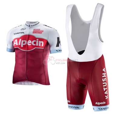 Katusha Alpecin Short Sleeve Cycling Jersey and Bib Shorts Kit 2017 red and white