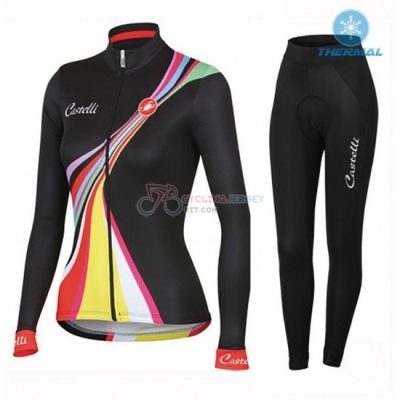 Women Castelli Cycling Jersey Kit Long Sleeve 2016 Black And Red