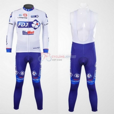 FDJ Cycling Jersey Kit Long Sleeve 2012 White And Sky Blue