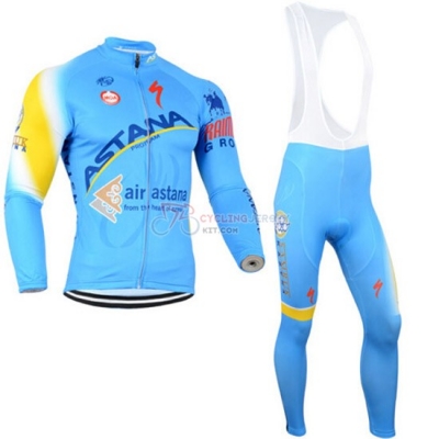 Astana Cycling Jersey Kit Long Sleeve 2014 Light Blue And Yellow