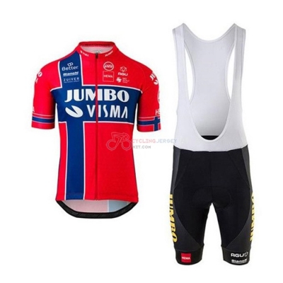 Jumbo Visma Cycling Jersey Kit Short Sleeve 2020 Red Blue
