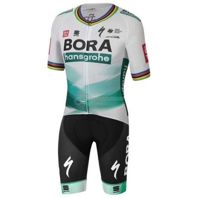 UCI Mondo Campione Bora Cycling Jersey Kit Short Sleeve 2020 White Green