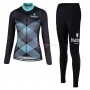 Women Bianchi Milano Cornedo Cycling Jersey Kit Long Sleeve Black Blue