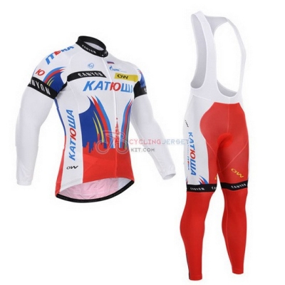 Katusha Cycling Jersey Kit Long Sleeve 2015 White And Red