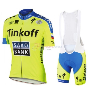 Saxo Bank Cycling Jersey Kit Short Sleeve 2016 Yellow And Blue