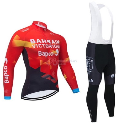 Bahrain Victorious Cycling Jersey Kit Long Sleeve 2021 Red