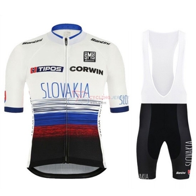 Slowakeis Cycling Jersey Kit Short Sleeve 2019 White Blue Black