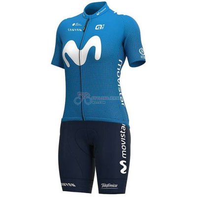 Women Movistar Cycling Jersey Kit Short Sleeve 2020 White Blue