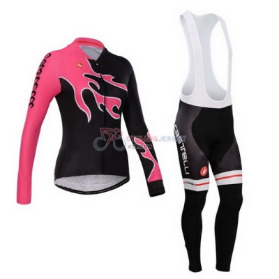 Women Castelli Cycling Jersey Kit Long Sleeve 2014 Red And Black