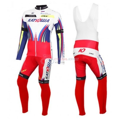 Katusha Cycling Jersey Kit Long Sleeve 2016 Red And White