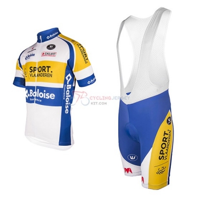 2016 Team Sport Vlaanderen Baloise white yellow Short Sleeve Cycling Jersey And Bib Shorts Kit
