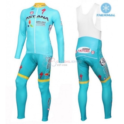 Astana Cycling Jersey Kit Long Sleeve 2016 Blue And Yellow
