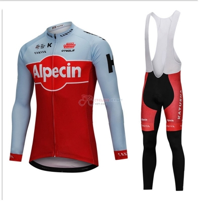 Katusha Alpecin Cycling Jersey Kit Long Sleeve Red