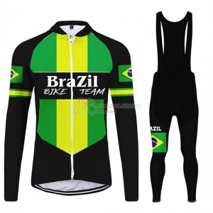 Brazil Cycling Jersey Kit Long Sleeve 2020 Black Green