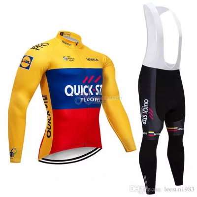 Quick Step Floors Cycling Jersey Kit Long Sleeve 2018 Yellow Bluee Red