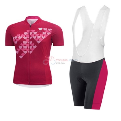 Women Gore Bike Wear Short Sleeve Cycling Jersey and Bib Shorts Kit 2017 red