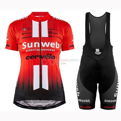 Women Sunweb Cycling Jersey Kit Short Sleeve 2019 Orange White