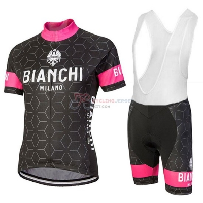 2018 Women Bianchi Cycling Jersey Kit Short Sleeve Nevola Black and Pink
