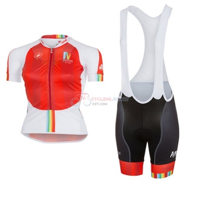 Women Castelli Maratona Short Sleeve Cycling Jersey and Bib Shorts Kit 2017 red and white